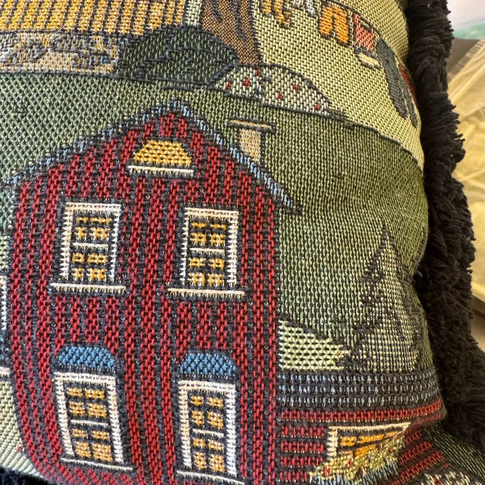 Vintage Tapestry Throw Pillow with Fringe